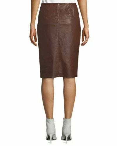 Chocolate Brown Original Leather Pencil Skirt - High Waist Full Grain Premium Leather Skirt for Women