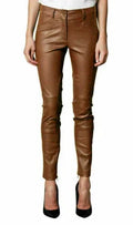 Brown Original Leather Skinny Pants - High-Waisted Slim Fit Genuine Premium Leather Trousers for Women