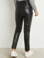 Black Original Leather Straight Leg Pants - High-Waisted Slim Fit Genuine Premium Leather Trousers for Women