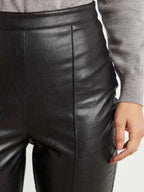 Black Original Leather Straight Leg Pants - High-Waisted Slim Fit Genuine Premium Leather Trousers for Women