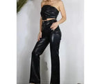 Black Original Leather Flare Pants with Front Slit - High-Waisted Bootcut Genuine Premium Leather Trousers for Women