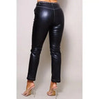 Black Original Leather Pants with Contrast Stitching - High-Waisted Straight Leg Genuine Premium Leather Trousers for Women