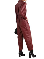 Burgundy Leather Original Jumpsuit - Premium Full-Grain Leather Utility Jumpsuit for Women