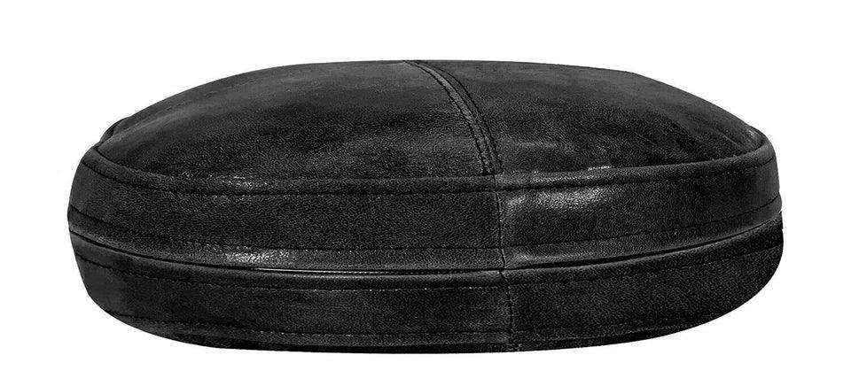 Black Original Leather Pouf - Premium Full-Grain Leather Ottoman Footstool