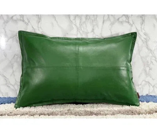 Green Leather Original Pillow - Premium Full-Grain Leather Decorative Cushion