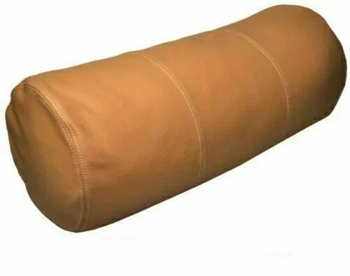 Tan Original Leather Bolster Pillow - Premium Full-Grain Leather Cylindrical Cushion