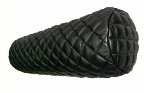 Black Braided Original Leather Bolster Pillow - Premium Full-Grain Leather Woven Cushion