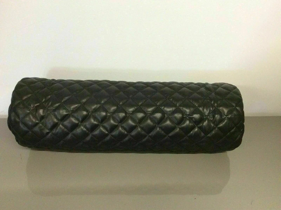 Black Braided Original Leather Bolster Pillow - Premium Full-Grain Leather Woven Cushion