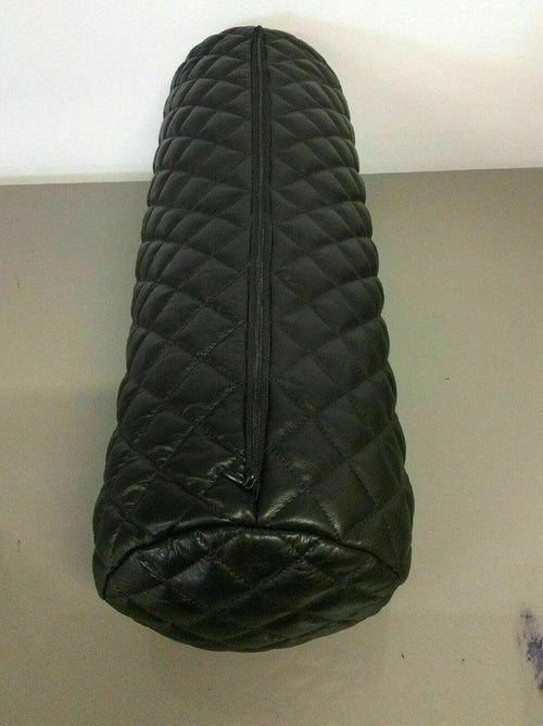 Black Braided Original Leather Bolster Pillow - Premium Full-Grain Leather Woven Cushion