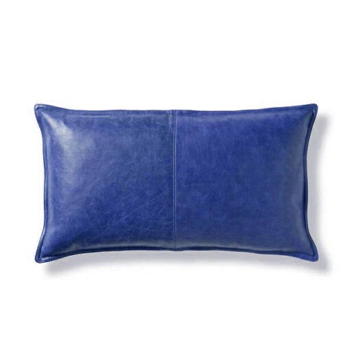 Blue Leather Original Pillow - Premium Full-Grain Leather Decorative Cushion