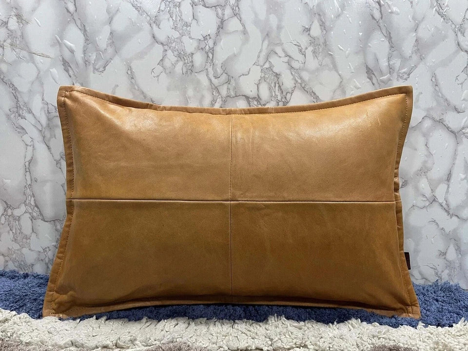 Brown Original Leather Pillow - Premium Full-Grain Leather Decorative Cushion
