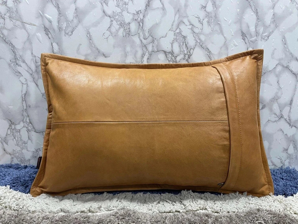 Brown Original Leather Pillow - Premium Full-Grain Leather Decorative Cushion