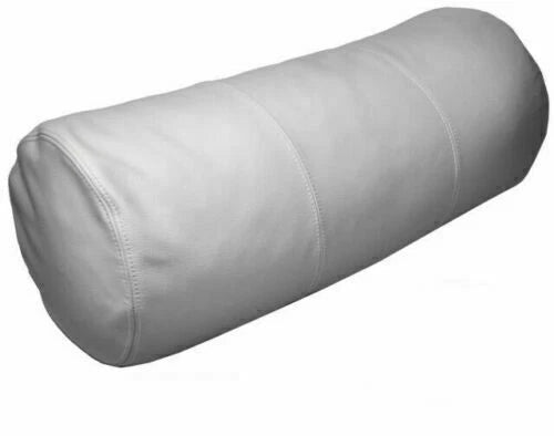 White Original Leather Bolster Pillow - Premium Full-Grain Leather Cylindrical Cushion