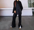 Black Original Leather Cargo Wide Leg Pants - High-Waisted Genuine Premium Leather Trousers for Women