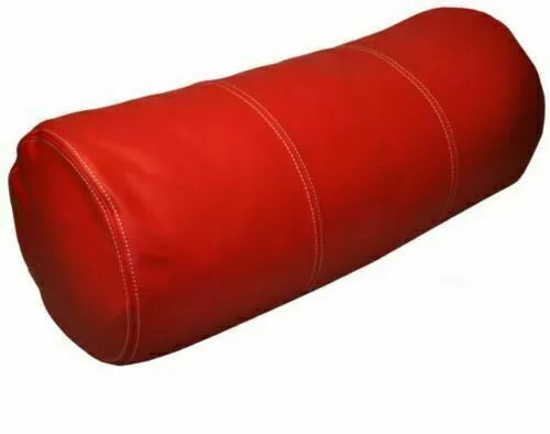 Red Original Leather Bolster Pillow - Premium Full-Grain Leather Cylindrical Cushion