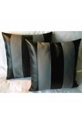 Black and Grey Striped Original Leather Pillow - Premium Full-Grain Leather Decorative Cushion