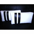 White Original Leather Pillow with Black Stripes - Premium Full-Grain Leather Cushion