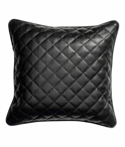 Black Quilted Leather Pillow - Premium Diamond-Stitched Full-Grain Leather Cushion