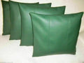 Green Paneled Original Leather Pillow - Premium Full-Grain Leather Cushion with Stitched Panels