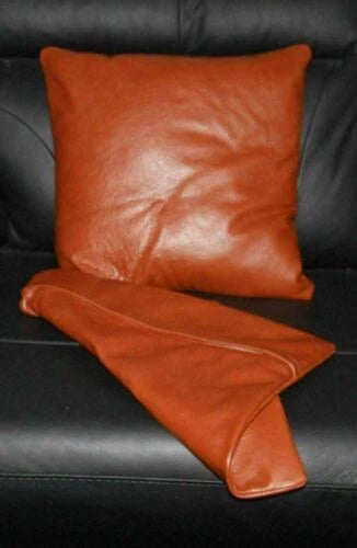 Orange Leather Original Pillow - Premium Full-Grain Leather Cushion with Vibrant Color