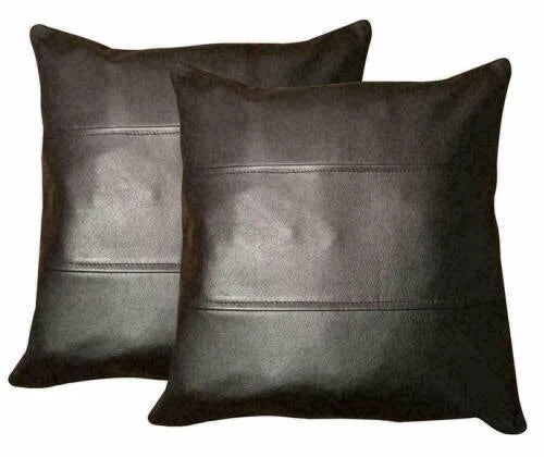 Brown Paneled Leather Pillow - Premium Full-Grain Leather Cushion with Stitched Panels