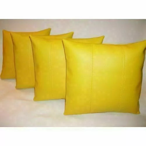 Yellow Paneled Leather Original Pillow - Premium Full-Grain Leather Cushion with Stitched Panels