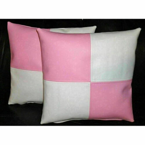 Pink and White Color-Block Original Leather Pillow - Premium Full-Grain Leather Cushion