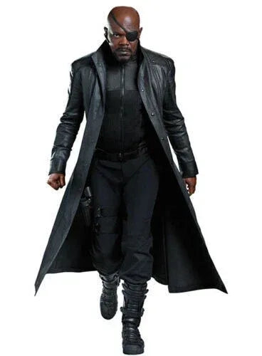 Men's Tactical Full-Grain Original Leather Trench Coat - Premium Black Long Coat with Asymmetric Design