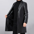 Men's Black Full-Grain Original Leather Blazer Coat – Handcrafted Mid-Length Overcoat