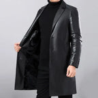 Men's Black Full-Grain Original Leather Blazer Coat – Handcrafted Mid-Length Overcoat