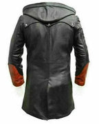 Men's Two-Tone Full-Grain Original Leather Coat - Green & Tan Contrast Collar Overcoat | Kamercio Leather