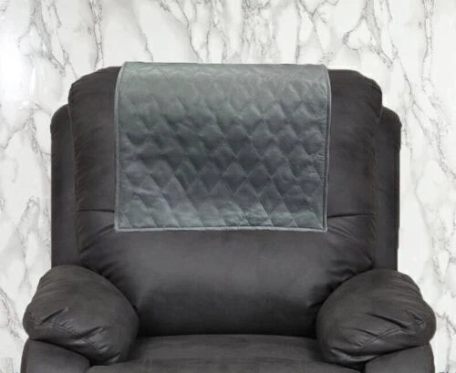 Premium Gray Quilted Headrest Recliner Cover - Full-Grain Original Leather