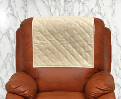 Premium Beige Quilted Headrest Recliner Cover - Full-Grain Original Leather