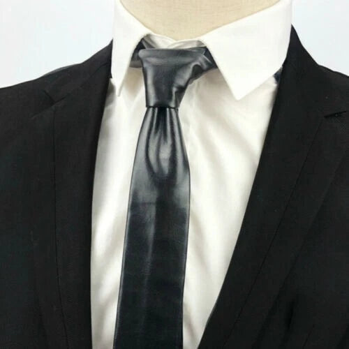 Premium Black Leather Necktie - Full-Grain Original Leather Statement Accessory