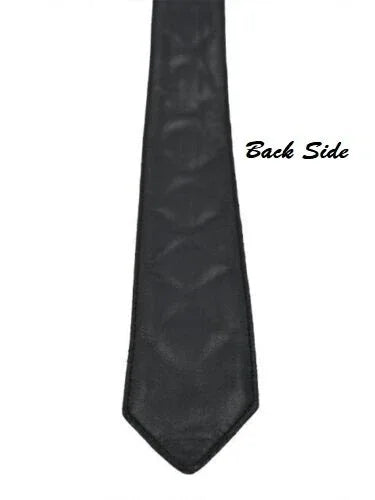 Premium Black Quilted Original Leather Necktie - Diagonal Diamond Stitching