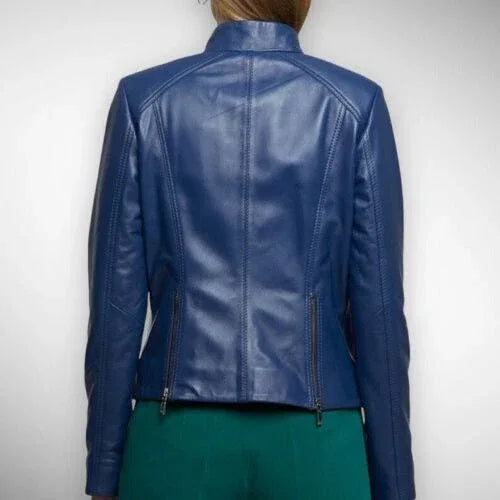 Women's Original Navy Blue Leather Jacket - Premium Full-Grain Leather