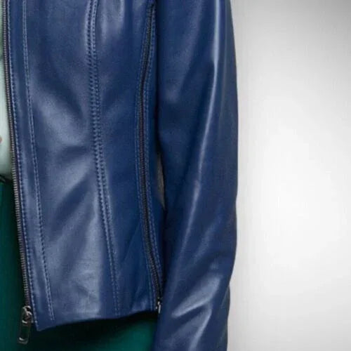 Women's Original Navy Blue Leather Jacket - Premium Full-Grain Leather