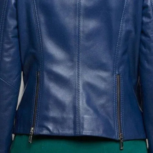 Women's Original Navy Blue Leather Jacket - Premium Full-Grain Leather