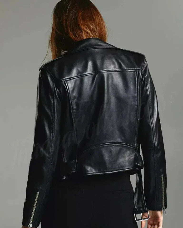 Women's Black Original Leather Moto Jacket - Premium Full-Grain Biker Style