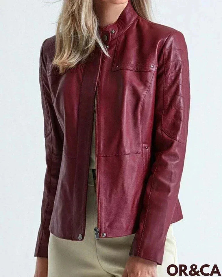 Women's Burgundy Original Leather Jacket - Premium Full-Grain Wine Red Leather