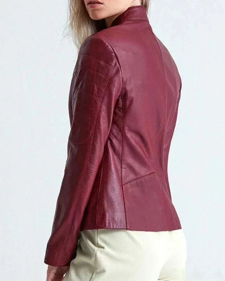 Women's Burgundy Original Leather Jacket - Premium Full-Grain Wine Red Leather