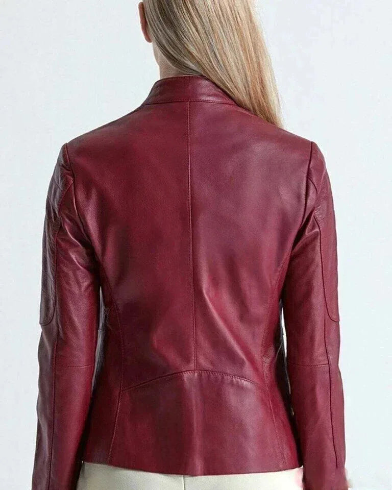 Women's Burgundy Original Leather Jacket - Premium Full-Grain Wine Red Leather