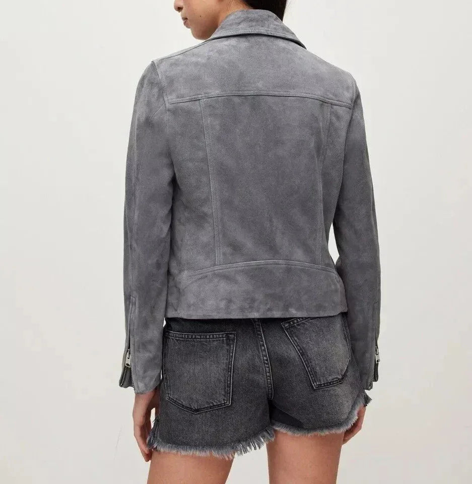 Grey Suede Moto Original Jacket – Handcrafted Premium Full-Grain Suede Leather
