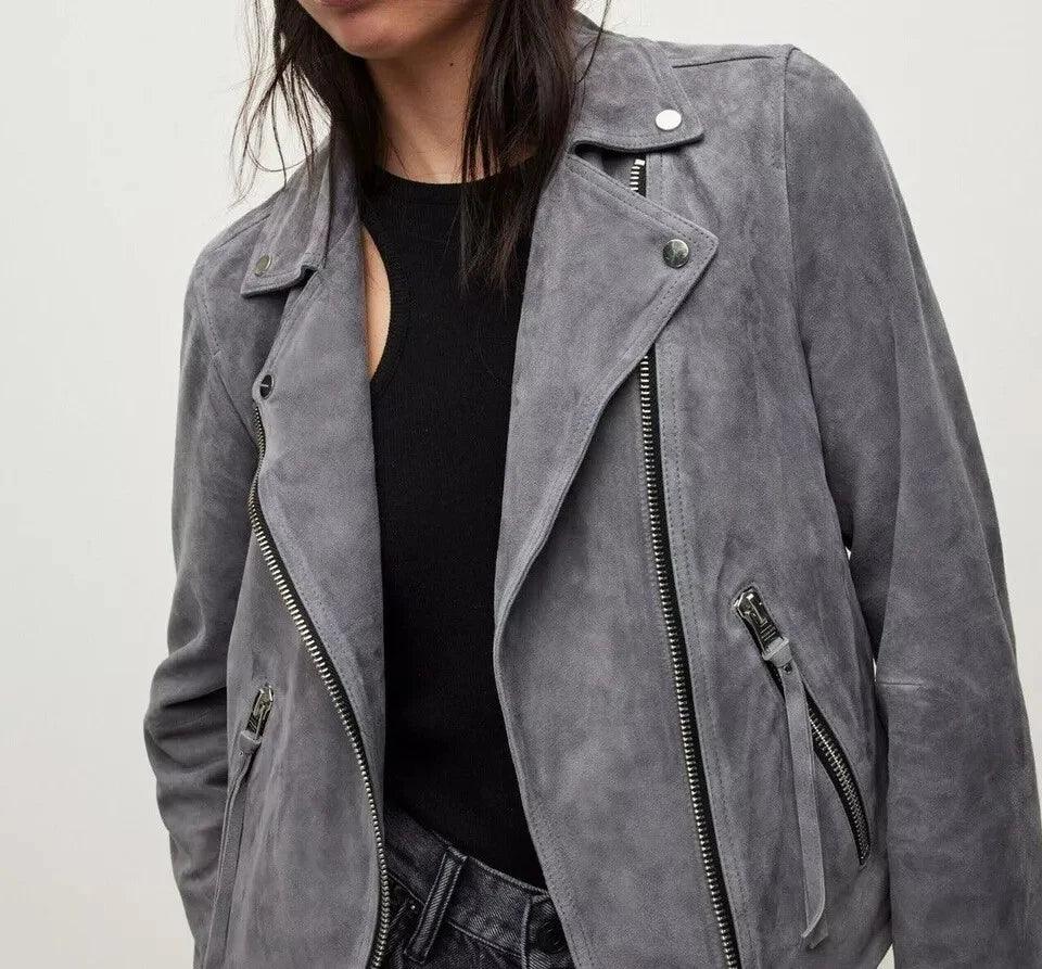 Grey Suede Moto Original Jacket – Handcrafted Premium Full-Grain Suede Leather