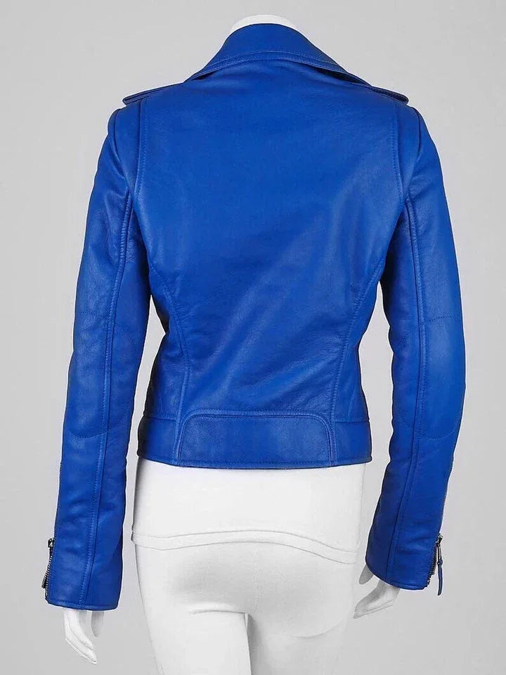 Blue Original Leather Moto Jacket – Premium Handcrafted Full-Grain Leather