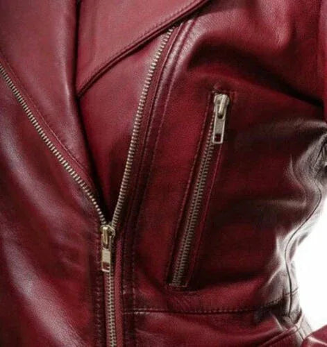 Premium Burgundy Leather Original Biker Jacket - Full-Grain Belted Moto Jacket
