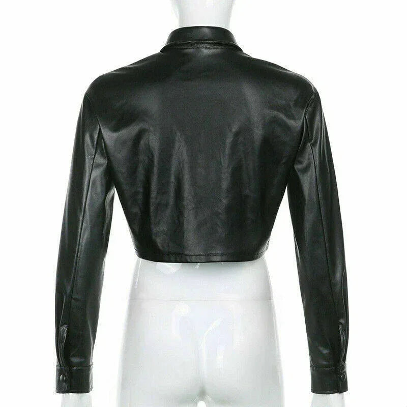 Black Original Leather Shirt Jacket with Chest Pockets - Women's Premium Full-Grain Leather