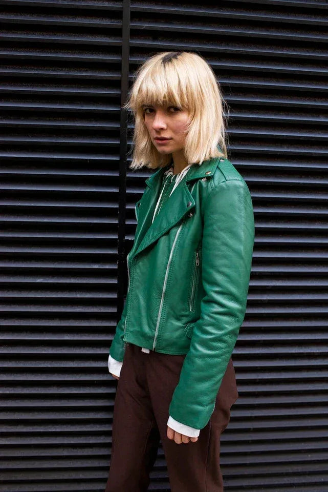 Emerald Green Leather Original Moto Jacket - Women's Premium Full-Grain Leather Biker Jacket