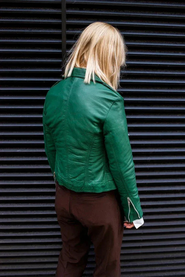 Emerald Green Leather Original Moto Jacket - Women's Premium Full-Grain Leather Biker Jacket
