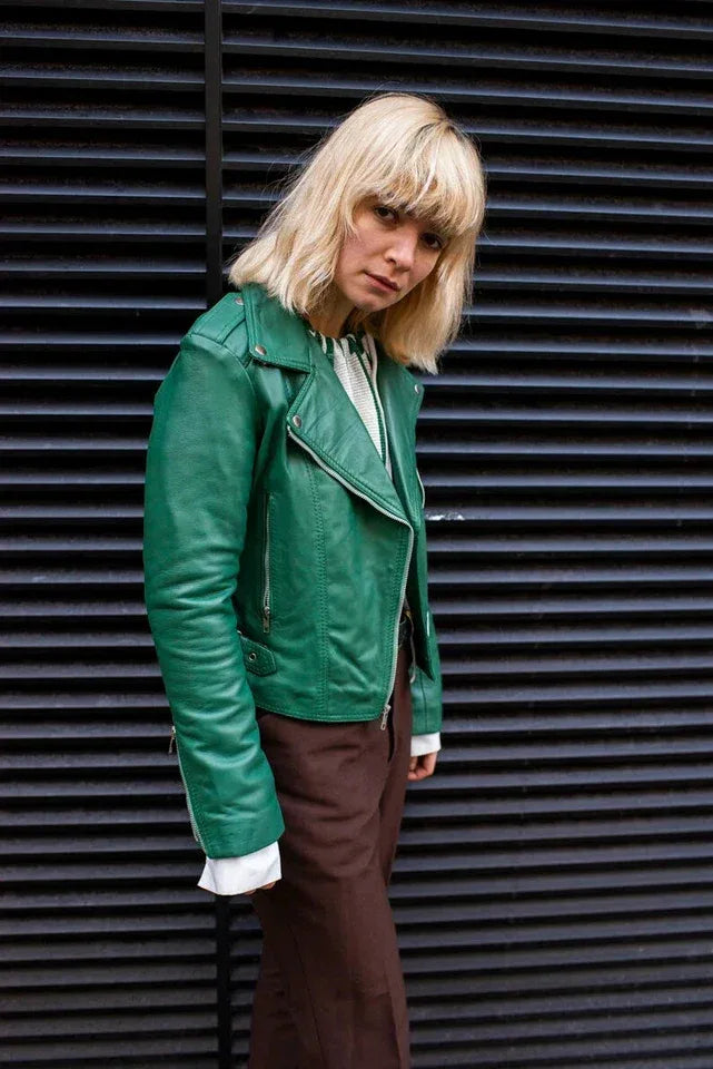 Emerald Green Leather Original Moto Jacket - Women's Premium Full-Grain Leather Biker Jacket